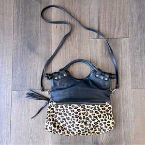 LUCIANA VERDE leopard print Clutch Foldover Crossbody Bag. Genuine leather